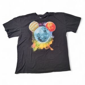 Disney Planet Mickey Glow In The Dark Men's T-Shirt Black Graphic Tee Skater XXL
